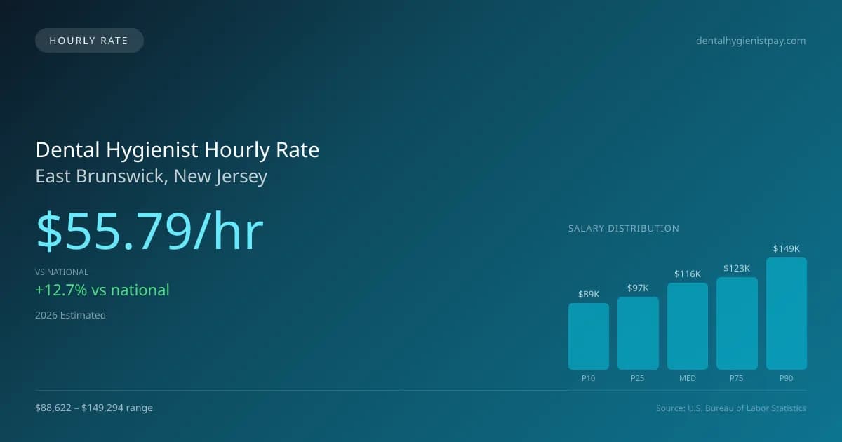Dental Hygienist Hourly Rate in East Brunswick, NJ — 2026 est., based on 2025 BLS