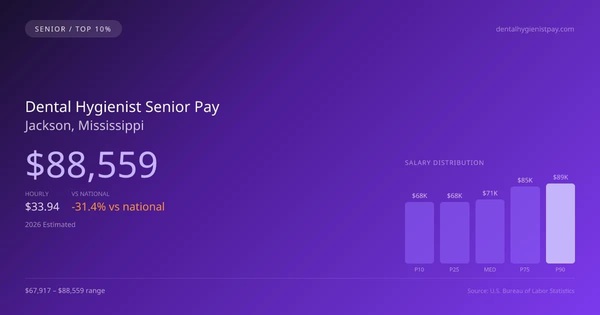 Dental Hygienist Senior Salary in Jackson, MS — 2026 est., based on 2025 BLS