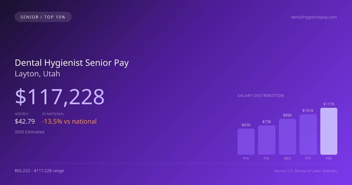 Dental Hygienist Senior Salary in Layton, UT — 2026 est., based on 2025 BLS